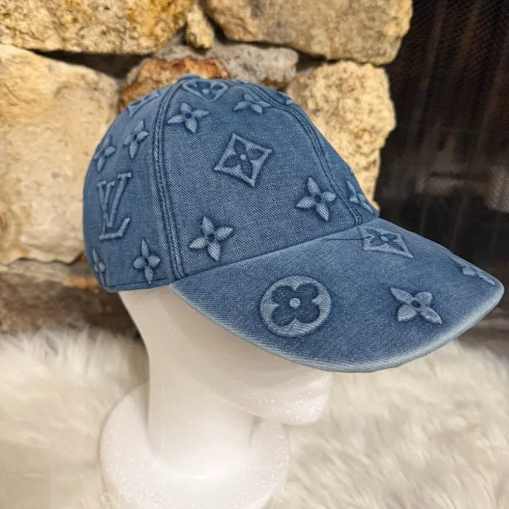 Blue Denim Embossed Pattern Baseball Cap - Picture 2 of 5